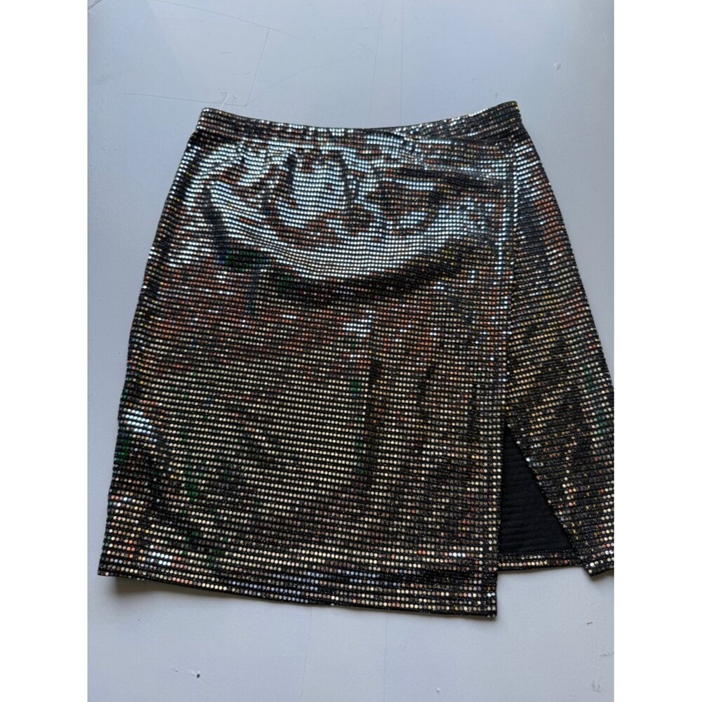 sincerely Jules Metallic mini skirt medium Sequin Black Side Slit club A10
